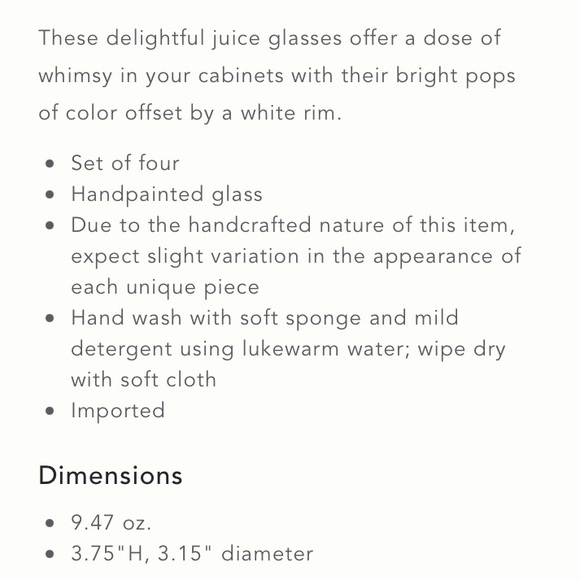 Anthropologie Glasses Set of Four Handpainted Assorted Colors New In Box - Picture 3 of 7